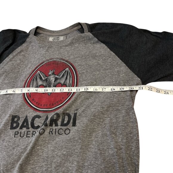 BACARDI RUM PUERTO RICO Tee Shirt Size Large Raglan Style Grey Distressed Look - Picture 7 of 8